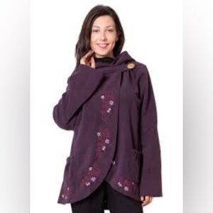 Embroidered Hooded Wrap Jacket in Deep Plum